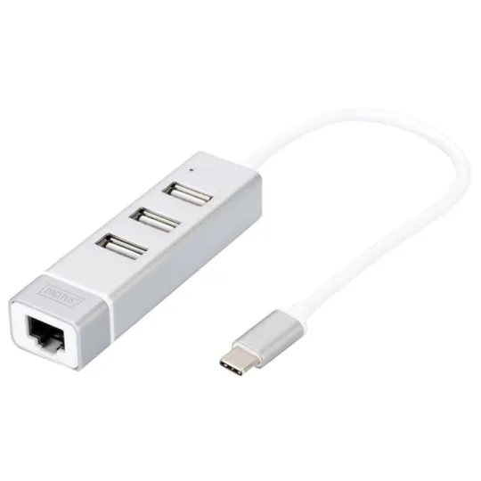 Digitus USB-C šakotuvas su LAN adapteriu