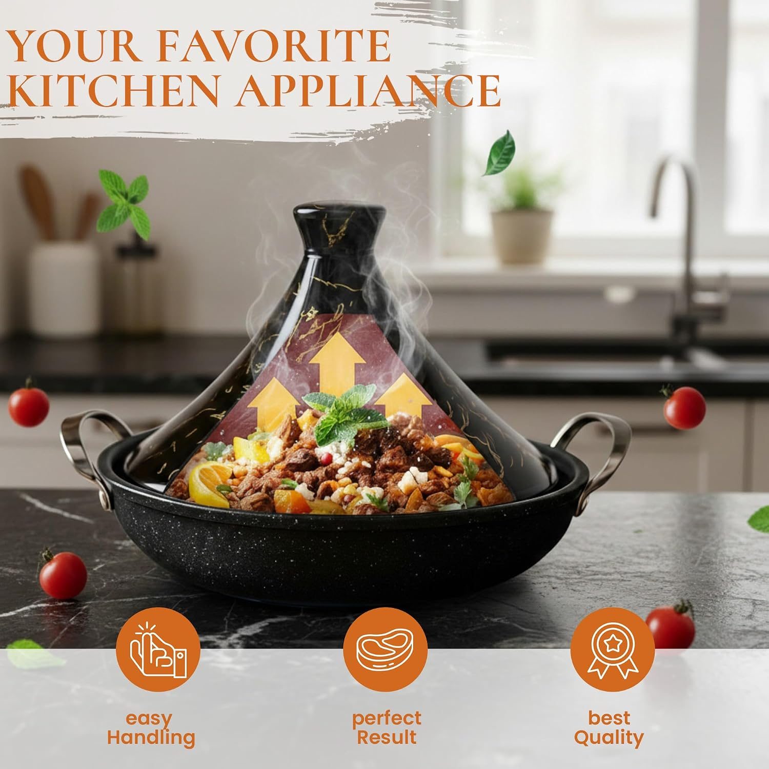 Royal Swiss tajine puodas, 32 cm, juodas su aukso spalvos detalėmis